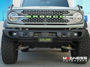 Ford Bronco Front License Plate Relocation Bracket - Factory Capable Steel Bumper - DV8 - Angled Ford Bronco Front License Plate Relocation Bracket - Factory Capable Steel Bumper - DV8 - Angled